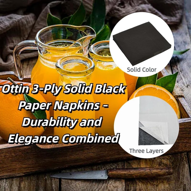 Ottin 50-pack Black Paper Dinner Napkins 3-Ply 6.5 x 6.5 Inch Disposable Luncheon Napkins for Birthday, Wedding, Party, Engagement, Bridal Shower, Valentine's Day, Eater, Graduation, Labor Day - Image 3